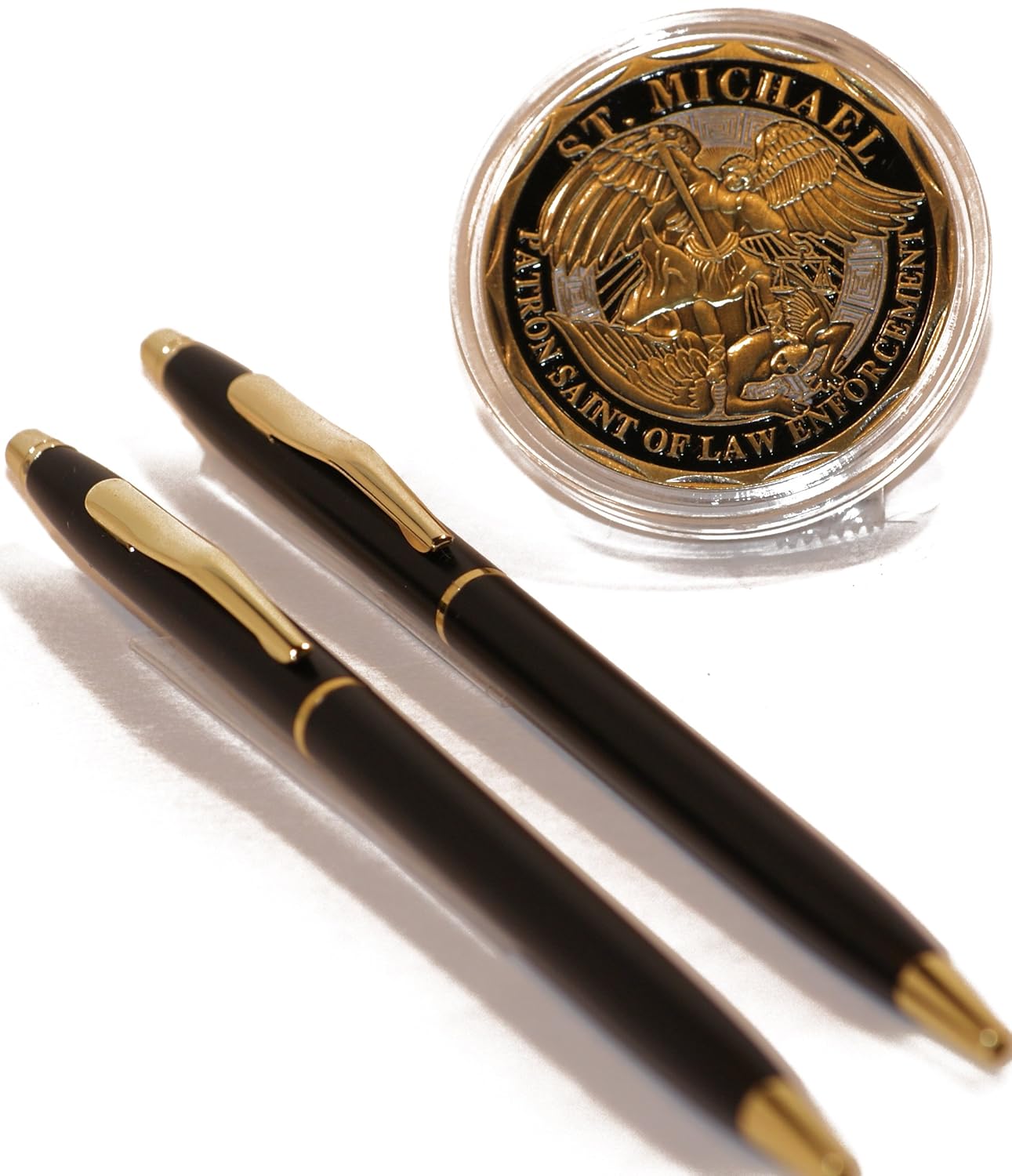 Black And Gold Police Uniform Pens With Steel Saint Michael S Police Badge Ebay