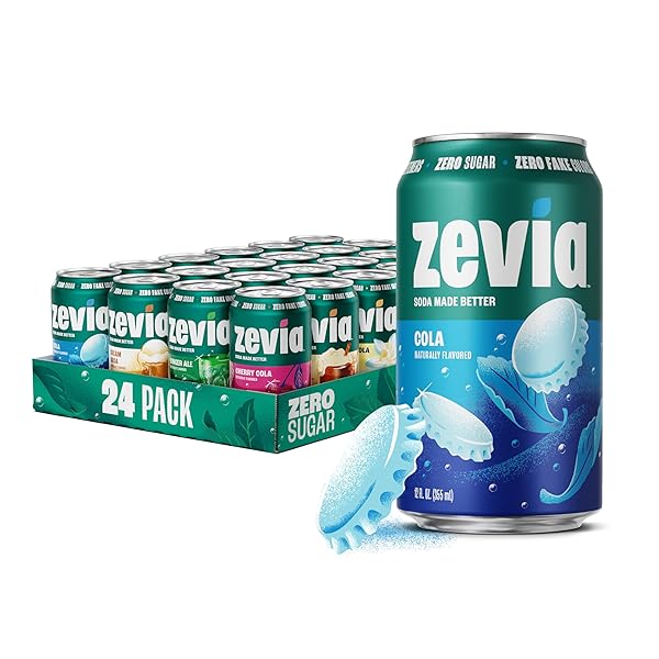 ZEVIA ZERO SUGAR SODA, NOSTALGIC VARIETY PACK, 12 OZ CANS (24-PACK) – NATURALLY SWEETENED, NON-GMO PROJECT VERIFIED, GLUTEN-FREE, VEGAN