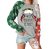 PUCKOLITY Christmas Sweatshirt for Women Xmas Graphic Sweatshirt Christmas Snowflake Print Long Sleeve Holiday Shirt Tops