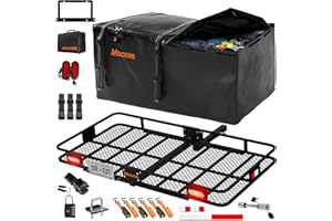 Mockins XXL 72"x36"x6" Folding Trailer Hitch Cargo Carrier w/ 50 CuFt Waterproof Cargo Bag for Hitch Carrier | 500 Lbs Cap Luggage Rack for SUV Car & Truck w/Rear Lights, License Plate Holder & More
