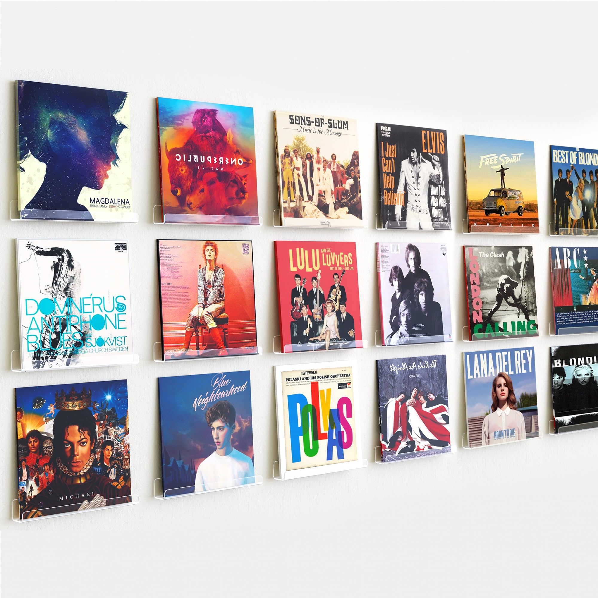 upsimples 18 Pack Vinyl Record Wall Mount Shelves, 12" Vinyl Holder for Album Record Storage & Display, Clear Acrylic Floating Shelves for Wall Decor, Kids Bookshelf, Magazine Rack, Picture Ledge