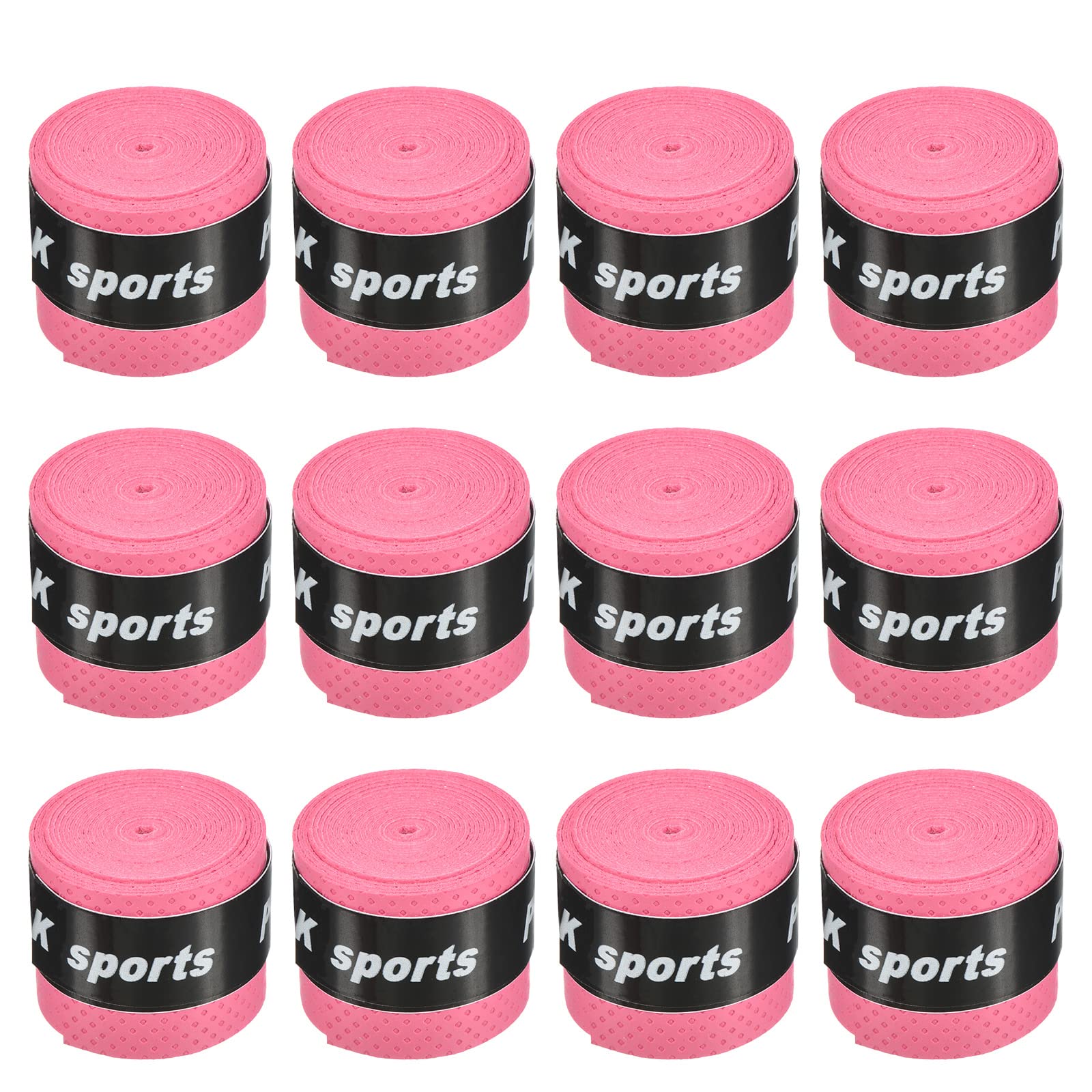 PATIKIL 43.3" Tennis Racket Grip Tape, 12 Pack PU Overgrip Round Groove Non-Slip Absorb Sweat for Badminton Fishing Rod, Red
