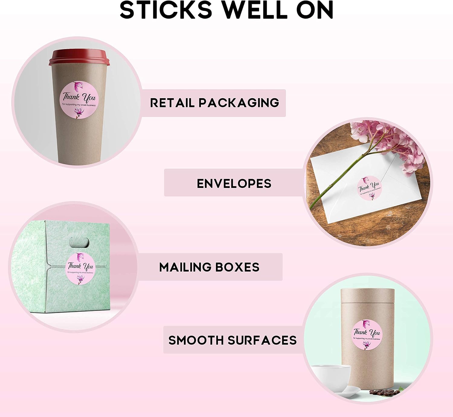 Thank You for Supporting My Small Business Stickers, Pink Thank You ...
