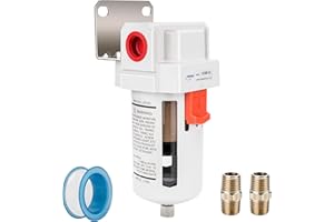NANPU 3/8" NPT Compressed Air Line Filter, 5 Micron Brass Element, Barcket, Poly Bowl, 145 psi