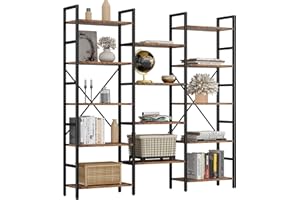 IRONCK Bookcases and Bookshelves Triple Wide 5 Tiers Industrial Bookshelf, Large Etagere Bookshelf Open Display Shelves with Metal Frame for Living Room Bedroom Home Office