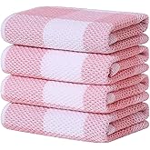 Homaxy 100% Cotton Waffle Weave Check Plaid Kitchen Towels, 13 x 28 Inches, Super Soft and Absorbent Dish Towels for Drying Dishes, 4-Pack, White & Pink