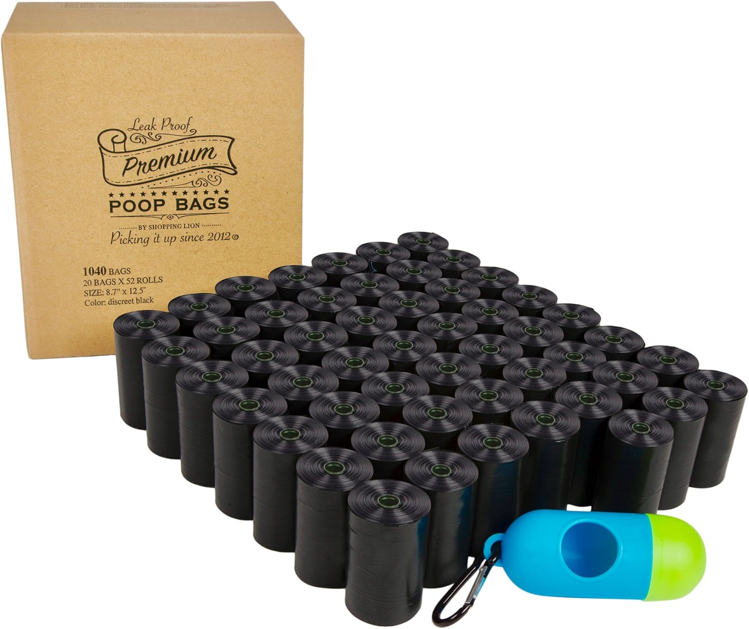 ShoppingLion 1040 Dog Poop Bags with Dispenser and Leash Clip, Guaranteed Leak-Proof, Extra Thick and Strong Poop Bags for Dogs, Pet Waste Bags Made with EPI Technology : Pet Supplies