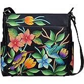 Anna by Anuschka Women's Hand-Painted Genuine Leather Crossbody with Side Pockets