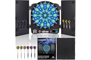 Turnart Electronic Dart Board with Cabinet,13 inch Illuminated Segments Light Based Games Electric Dartboard for Adults Teste