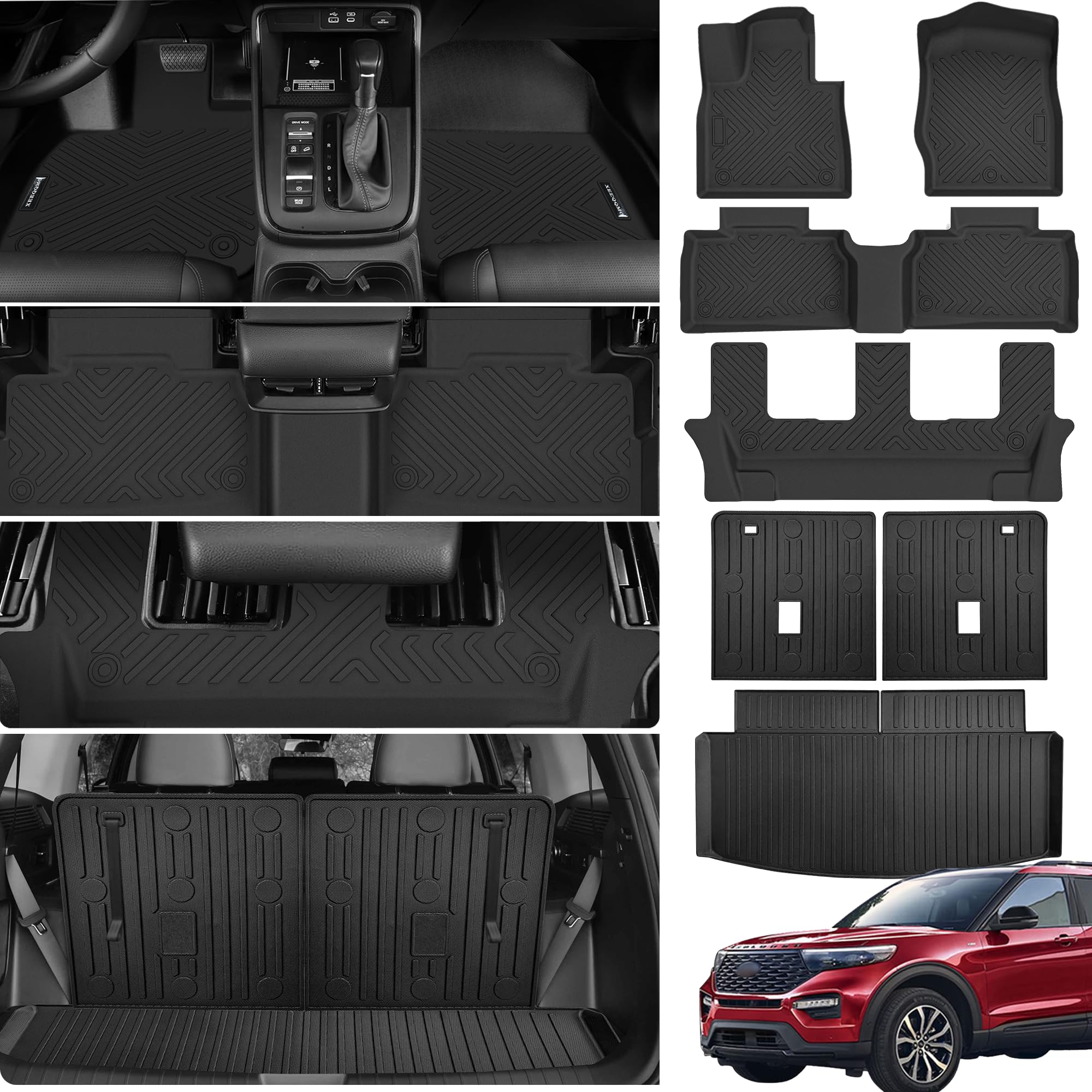 Photo 1 of Floor Mats &Trunk Mat for 2020-2025 Ford Explorer 7 Seats with Backrest Mat All Weather TPE Rubber Cargo Liner for 2020-2025 Ford Explorer Accessories (7 Seat Floor+Trunk+backrest mats)