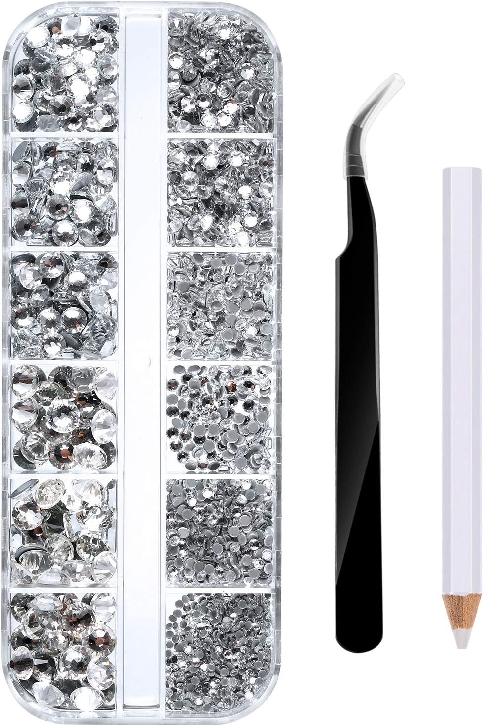 2000 Pieces Hot Fix Glass Flatback Rhinestones HotFix Round Crystal Gems 1.5-6 MM (SS4-SS30) in Storage Box with Tweezers and Picking Rhinestones Pen (Clear - Image 5