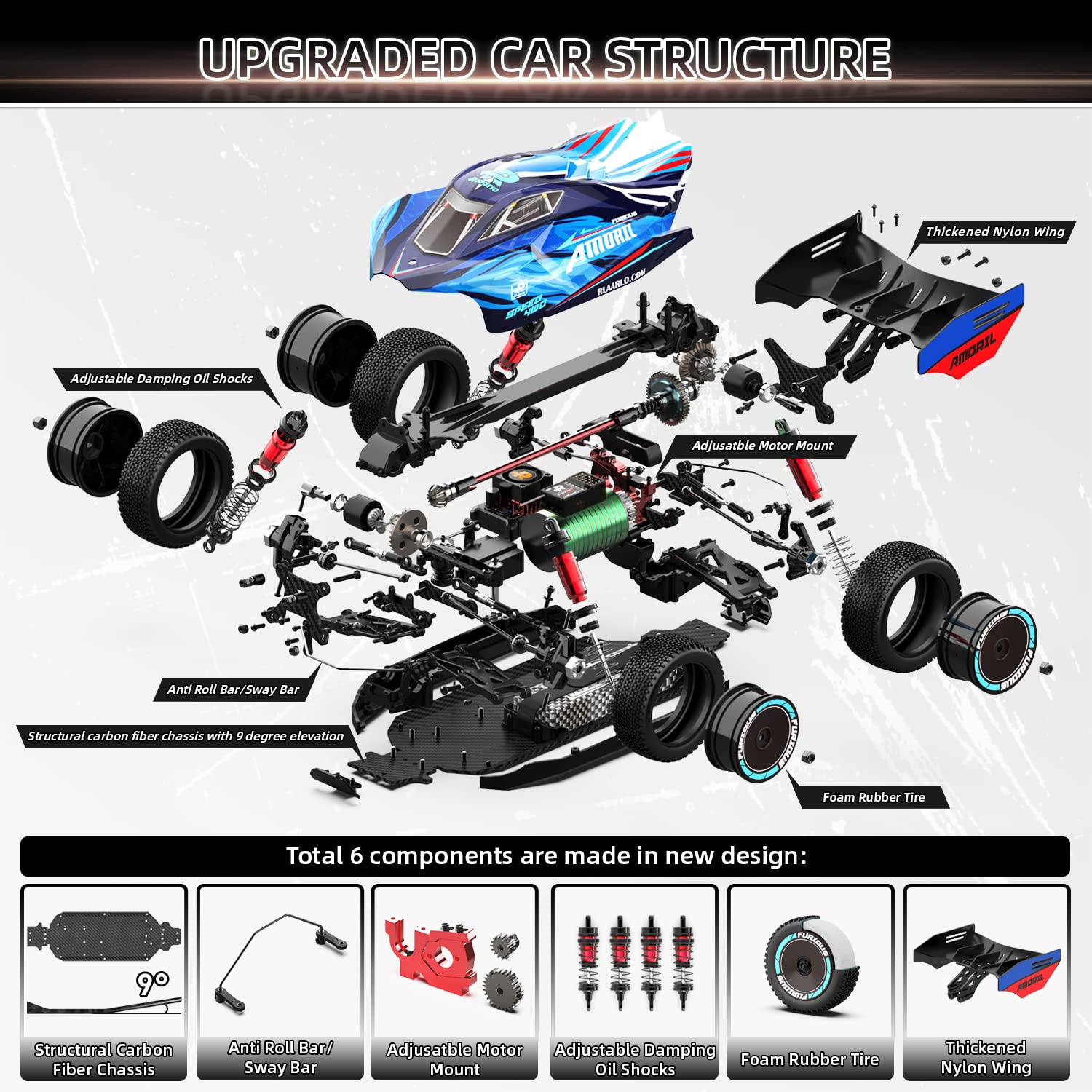 AMORIL Brushless 1:12 RC Cars for Adults,Top Speed 90+KPH Fast Remote Control Car with Carbon Fiber Chassis,Adjustable Motor Mount and Central Slipper Clutch,Hobby Electric Buggy Vehicle Gift