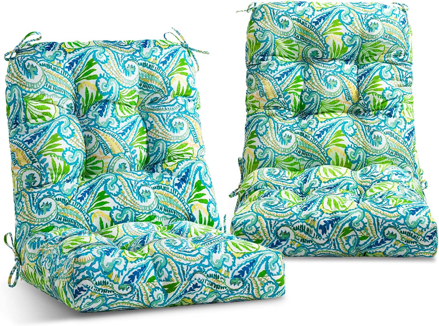 EAGLE PEAK Tufted Outdoor/Indoor Seat/Back Chair Cushion, Set of 2, 42'' x 21'', Blue Paisley