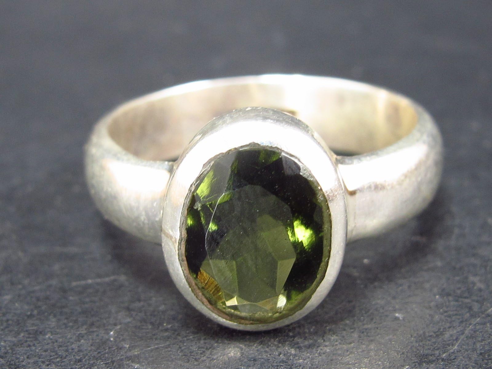 Moldavite Ring In Sterling Silver From Czech - Size 10