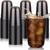 KesaPlan 50 Pcs Black Plastic Cups, 16oz Disposable Stemless Wine Glasses for Cocktail Cute Clear Cocktail Wine Glasses Black Party Cups for Meeting Wedding Halloween Holiday Party