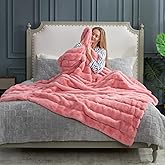 Cozy Bliss Deluxe Sheared Rabbit Faux Fur Throw Blanket, Soft Fuzzy High-Low Sculpted Plush Blanket for Couch, Cozy Home Accent, All Season Use, Pink 90"x90"