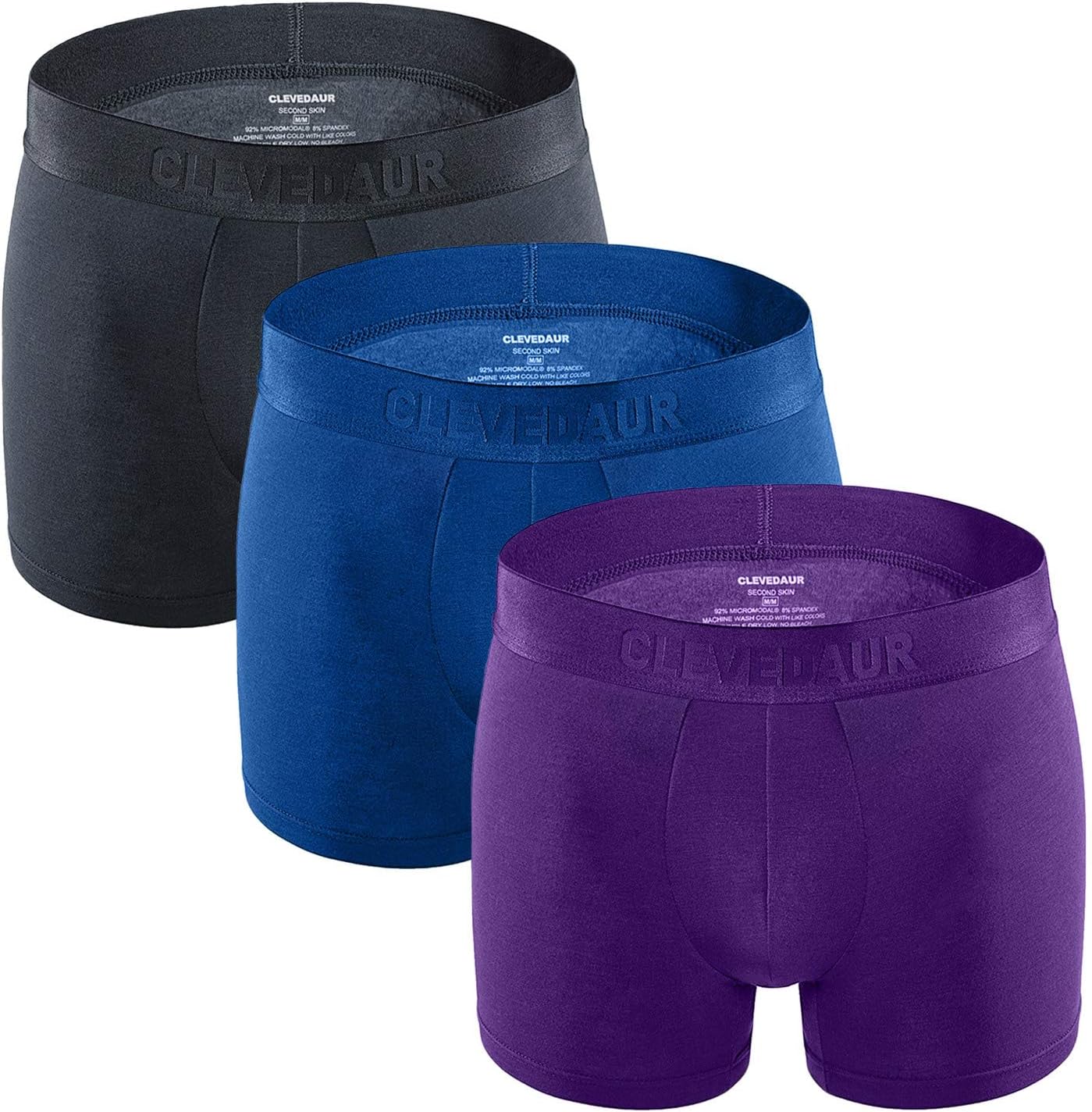 Men's Underwear 3 Pack Antimicrobial Wicking 4" Micro Modal Boys Underwear Soft Breathable Trunks for Men Grey/Blue/Purple-S