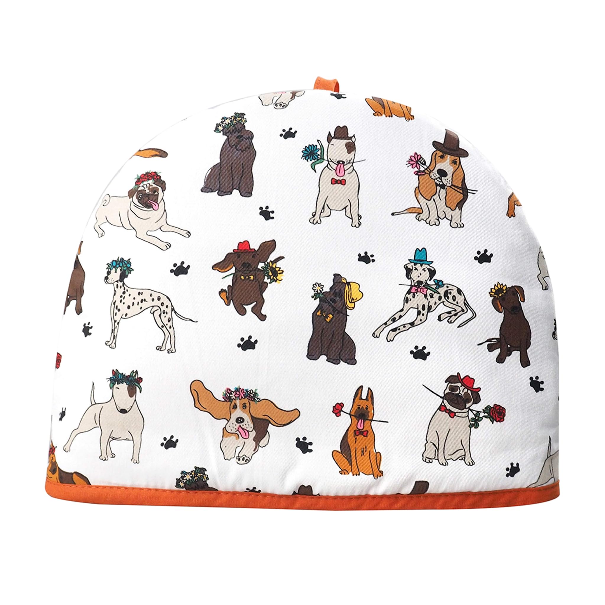 SiXsigma Sports Tea Cosy For Insulated Teapot Warmer (35x27x3cm) - Quick Dry Cotton Small, Medium, Large Teapot Funny and Trendy Design - Ideal For Women (Half White - Dogs)