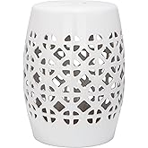 Safavieh Circle Lattice Ceramic Decorative Garden Stool, White | Garden Stool, 17", Glazed Ceramic, No Assembly Required, Indoor Outdoor
