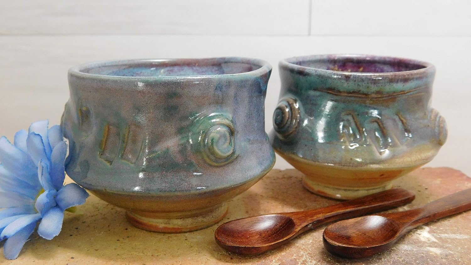 920 Salt and Pepper Pinch BowlsWooden Spoon Set Thrown on the Potter's Wheel