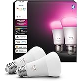 Philips Hue Smart LED A19 Bulb, White and Color Ambiance, E26 Base, 9.5W, Full Spectrum Light 1000K-20000K, 1100 Lumens, Dimm