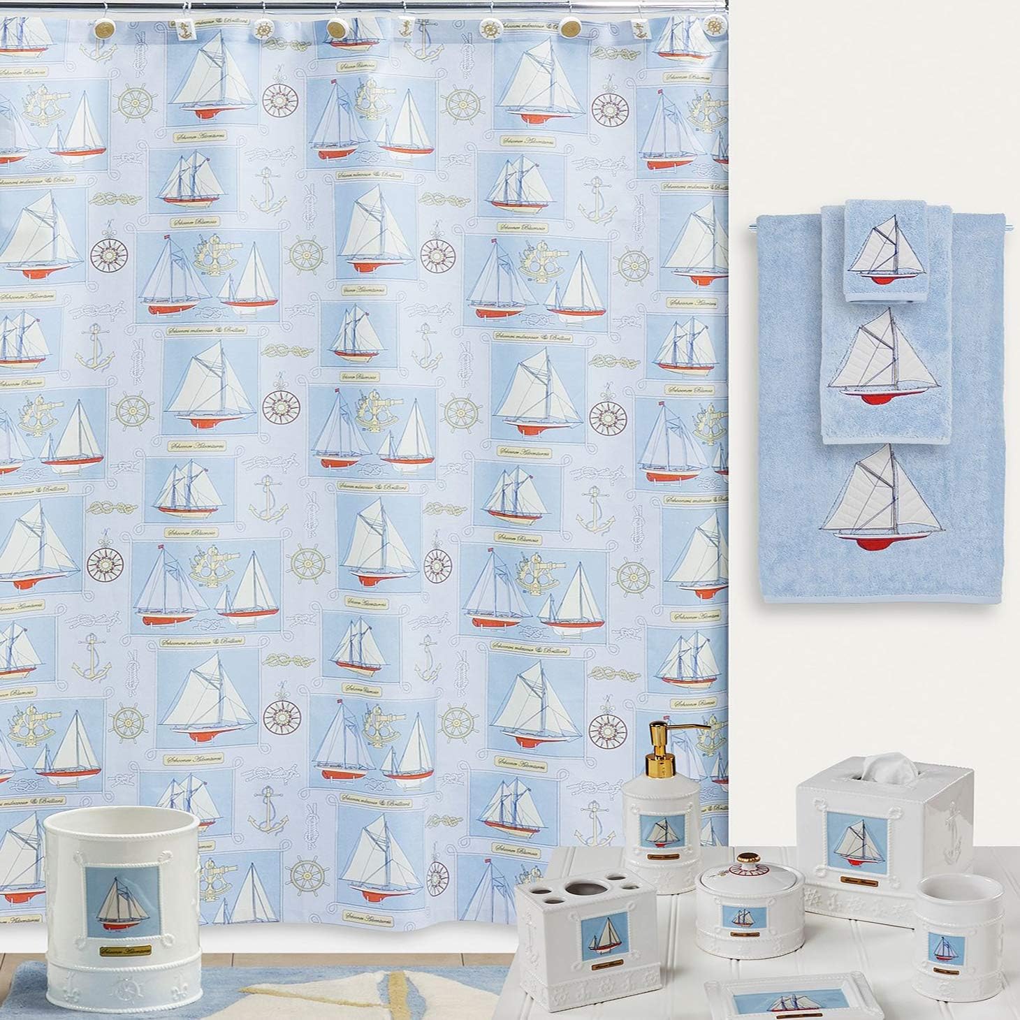 DS BATH Sailing Shower Curtain,Waterproof Polyester Fabric Shower Curtains,Ocean Decorative Shower Curtain for Bathroom,Bathroom Curtains,Print Bath Curtain,72" W x 72" H