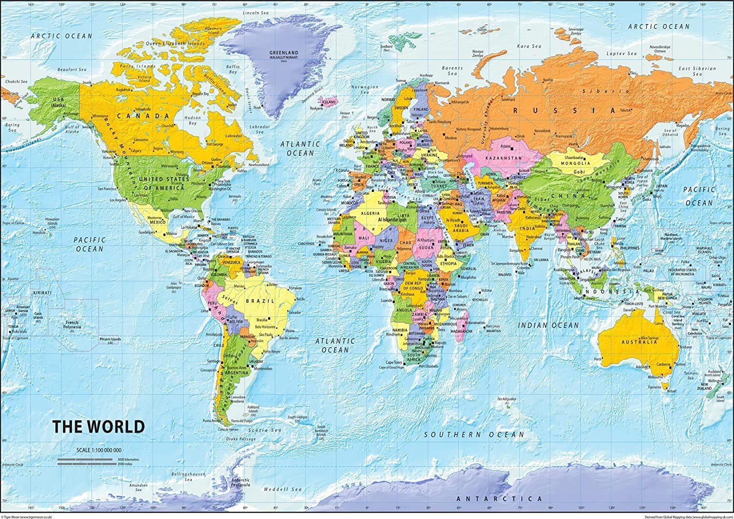 I Love Maps - The World Political Map - Paper Laminated - A2 Size 42 x 59.4 cm