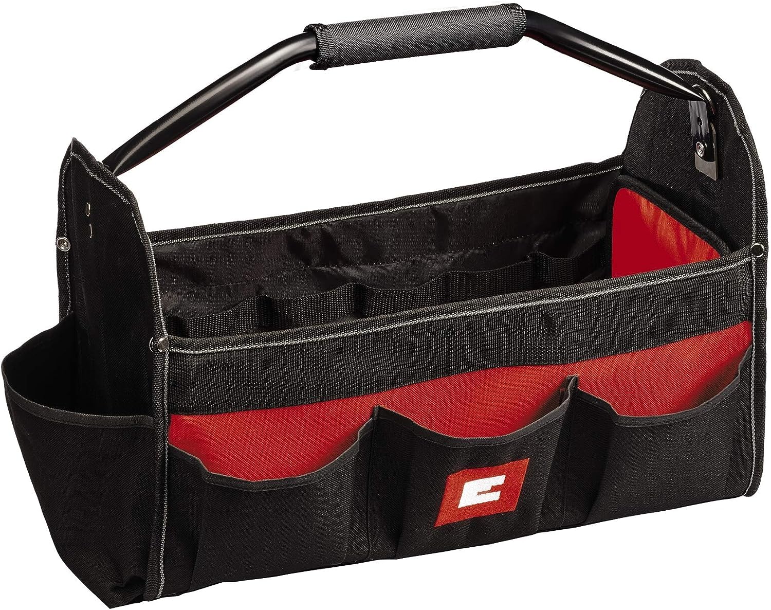 Einhell Bag 45/22 (Universal Bag For Tools + Accessories, Robust Material + Reinforced Bottom, Sturdy Carry-Handle With Soft Grip, Various Compartments and Pockets), black, red