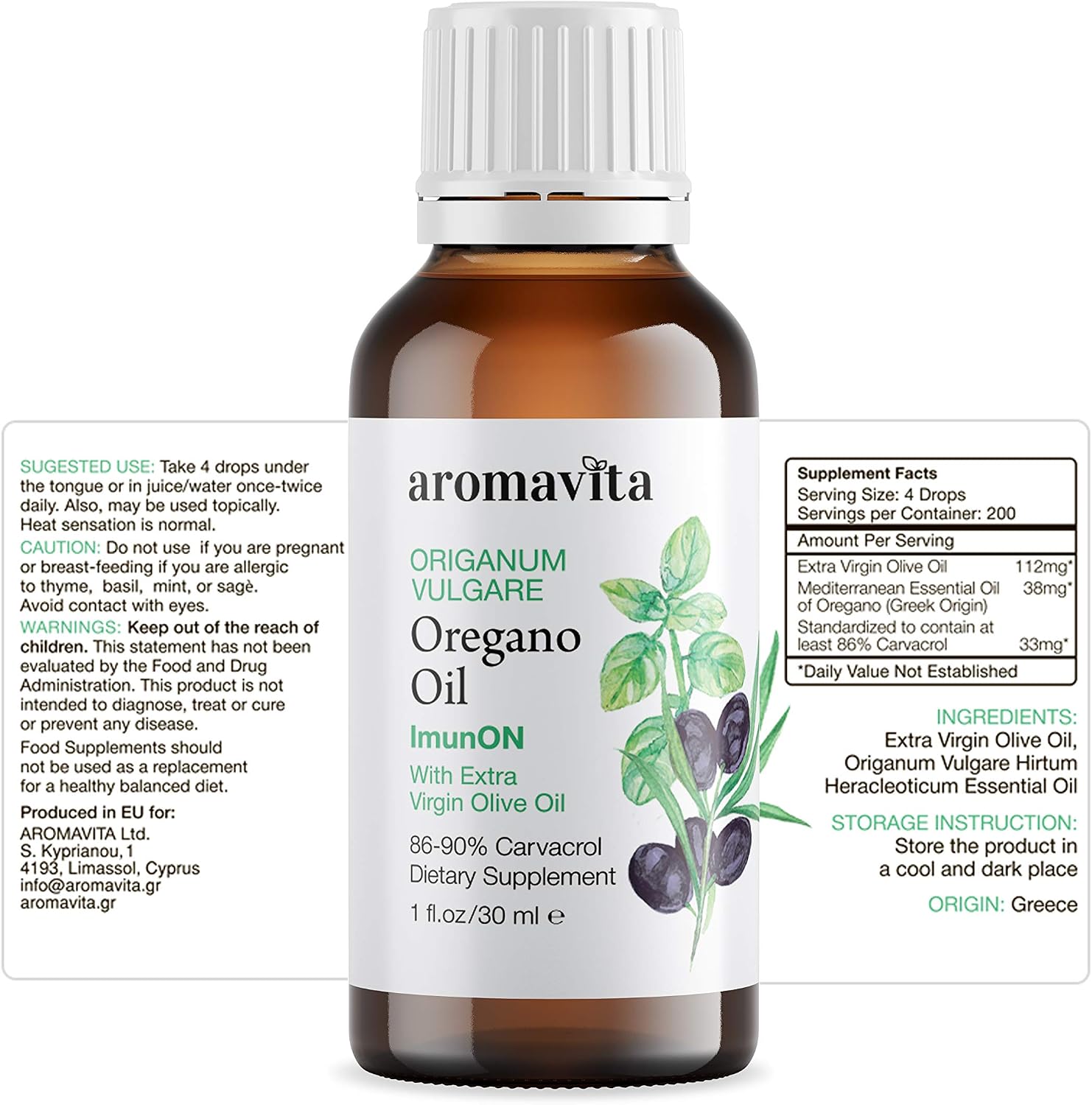 Aromavita ImunON Greek Oregano Oil, 86-90% Carvacrol, Extra Strength, Immune and Digestive Support, Plant-Based - Image 3