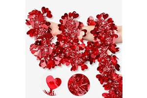 REGTEB 50FT Valentines Day Garland Decor Red Heart Tinsel Garland Metallic Hanging Garland Glitter Streamers Valentines Day Decorations for Home Mantel Table Indoor Outdoor Galentines Party Romantic Decor