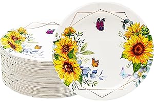 HSPAIDYP 50Pcs Sunflower Birthday Party Supplies Sunflower Paper Plates, 7" Sunflower Dessert Plates for Sunflower Themed Baby Shower,Wedding Bridal,Spring Sunflowers Birthday Party Decor (Butterfly Sunflower)