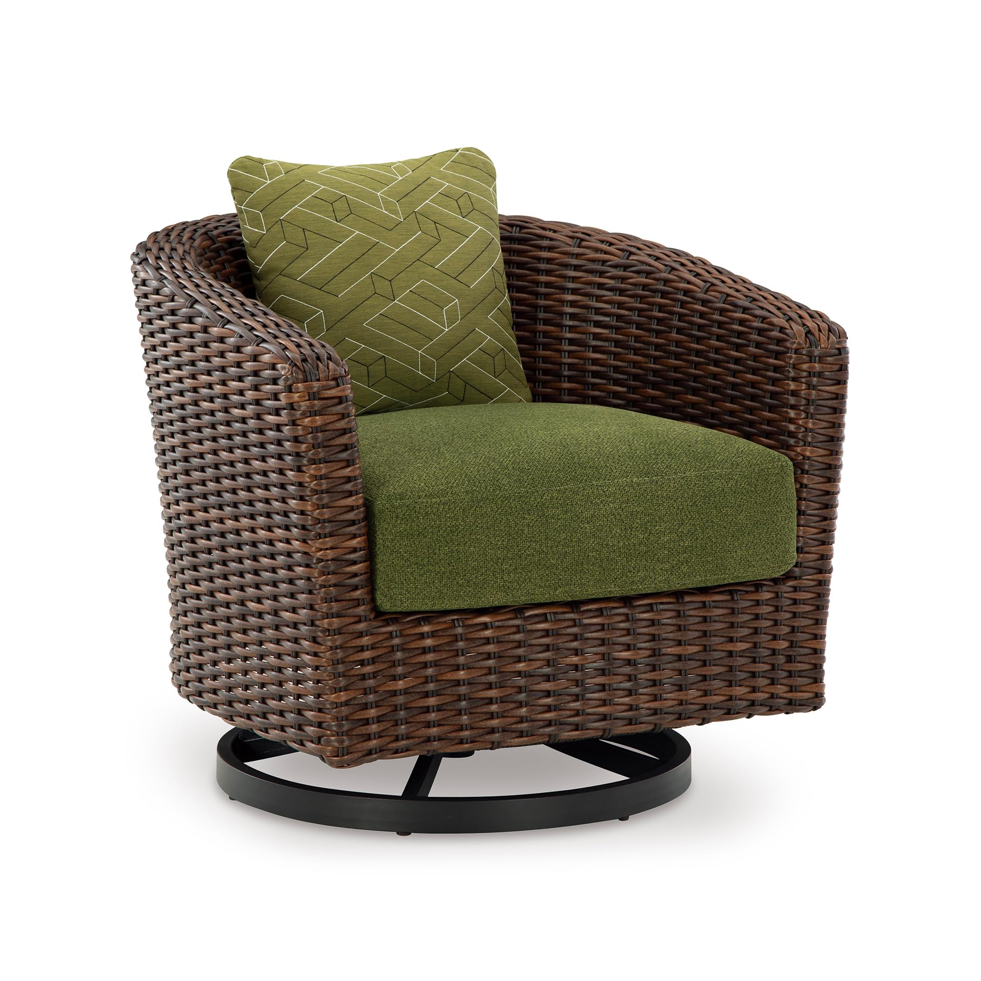 Photo 1 of Signature Design by Ashley Horizon Hall Casual Outdoor Weather Resistant Swivel Lounge Chair with Removable Cushion, Green & Dark Brown