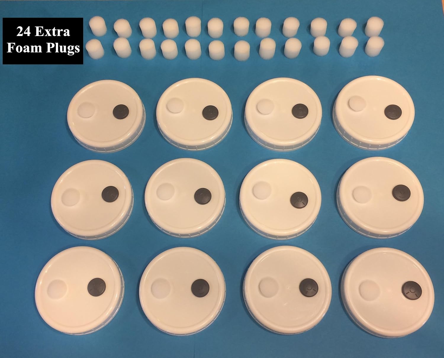 6 Grain Spawn Jar Lids with Filter Discs Autoclavable Wide Mouth