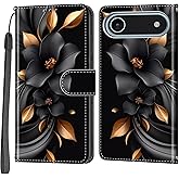 Haninsuze Case Wallet for iPhone Air, [Kickstand] 3 Card Holder Stand [Shockproof TPU Interior Shell], PU Leather Magnetic Protective Flip Cover 6.5", Black Flower