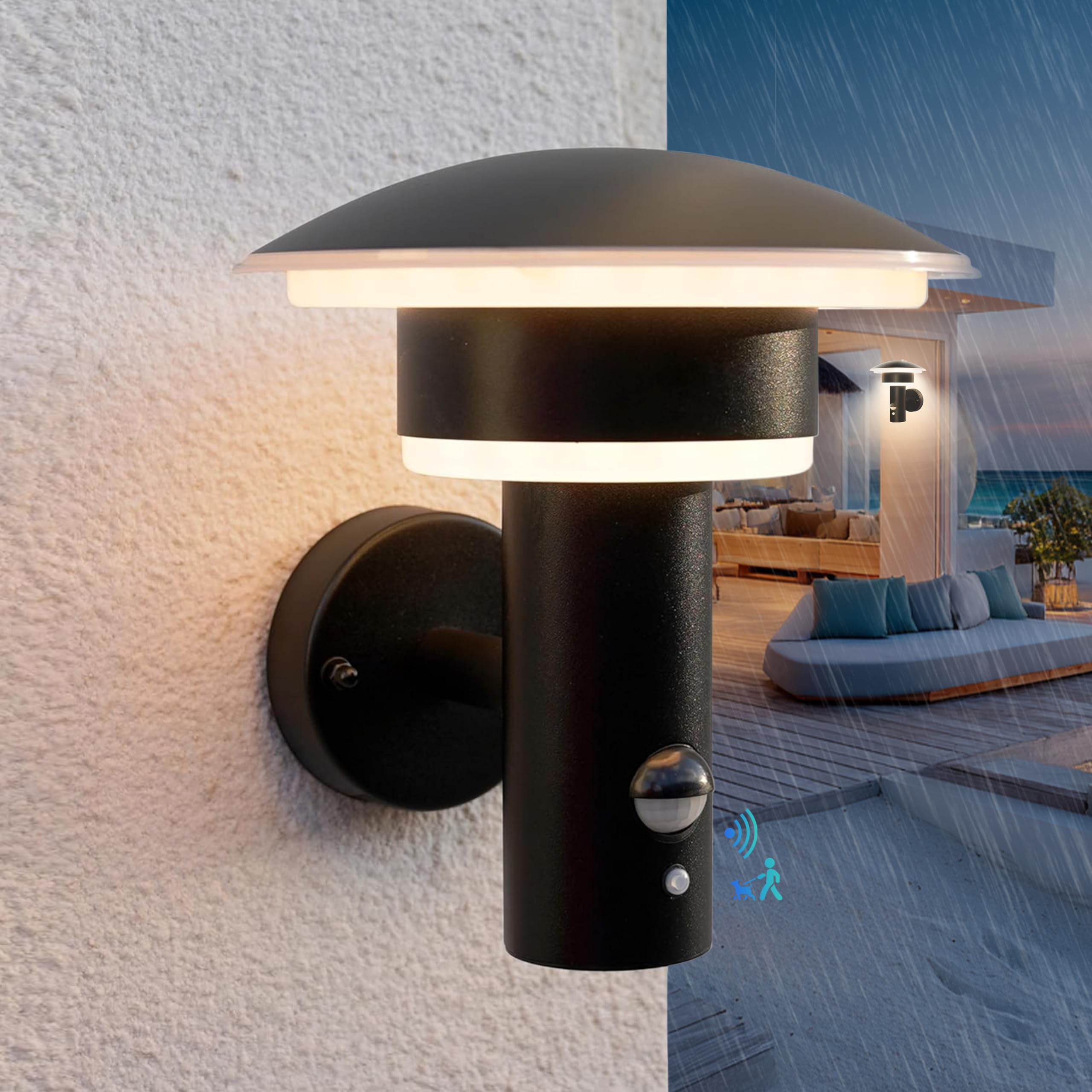 NBHANYUAN Lighting 4 Modes Outdoor LED Wall Light with Motion Sensor,SUS316 Stainless Steel Outside Lights Mains Powered PIR Weatherproof 3000K Warm White Light for Front Door,Porch IP54 1000LM