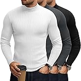 August Alley 3 Pack Men's Mock Turtleneck Sweaters Cotton Long Sleeve Ribbed Pullover Sweater Knit Slim Fit Mock Neck Tshirts