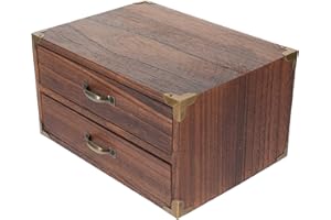 SOLUSTRE Wooden Drawer Box with 2 Drawers, Vintage Desktop Storage Organizer for Home and Office, Small