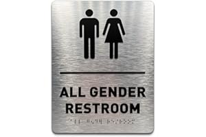 GDS ARCHITECTURAL SIGNAGE SOLUTIONS All Gender Bathroom Bathroom Sign by GDS - ADA Compliant, Wheelchair Accessible, Raised Icons, & Grade 2 Braille - Includes Adhesive Strips for Easy Installation - 6" W x 8" H (Brushed Aluminum)