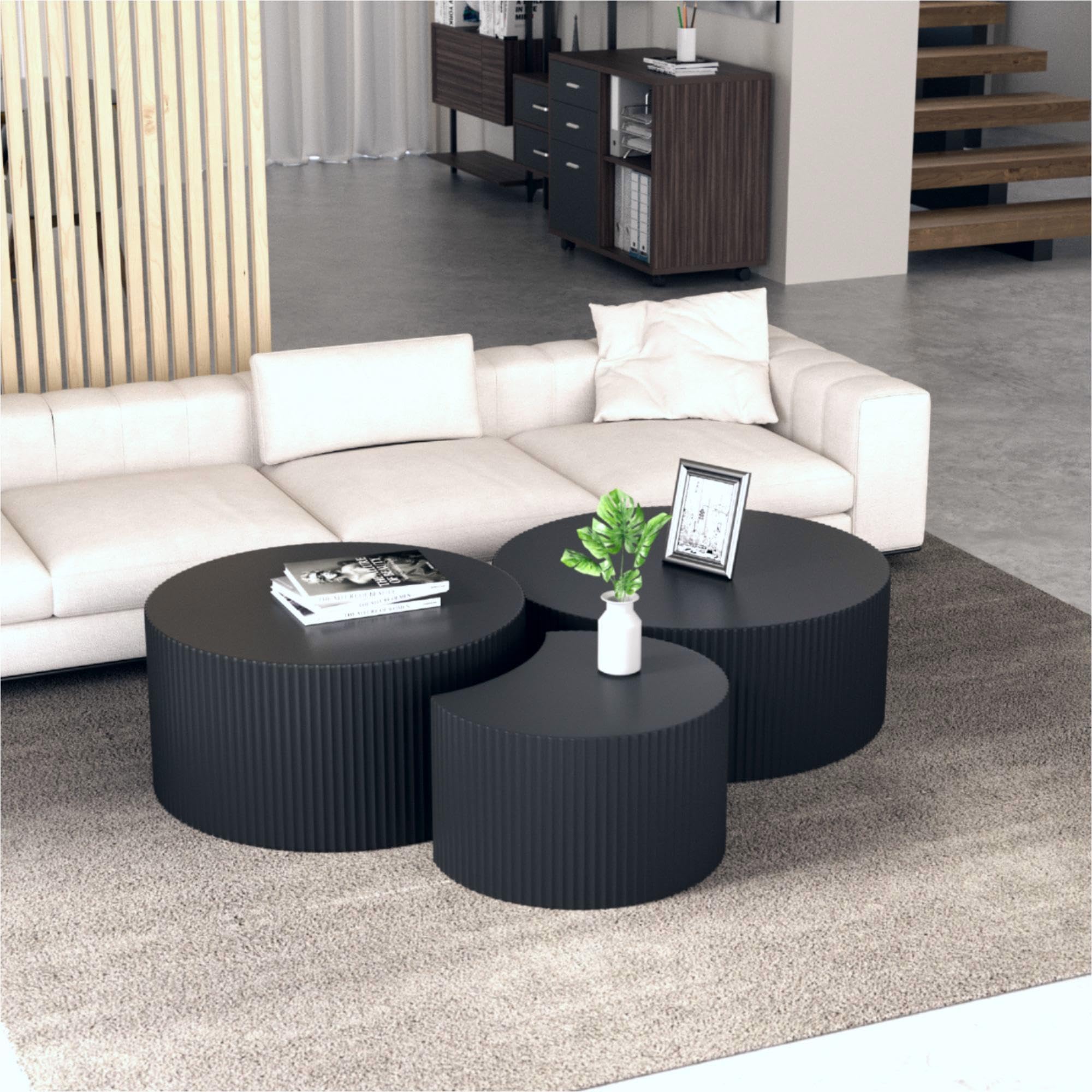 KEVINSPACE Round Coffee Table Set of 3, Modern