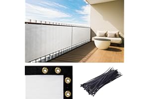 Royal Shade 3' x 10' White Balcony Privacy Screen Apartment Above Railing Porch Patio Fence Windscreen Cover Netting Mesh Fabric Cloth - Cable Zip Ties Included (We Make Custom Size)