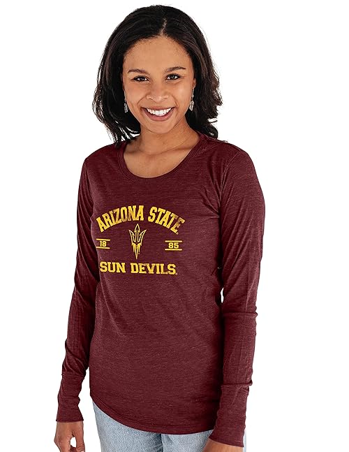Blue 84 Women's Arizona State Sun Devils Long Sleeve T Shirt Tri-Blend Mascot, Arizona State Sun Devils Maroon, Small