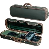 MI&amp;VI NW-9001 Professional Hard-Shell Wooden Violin Case 4/4 (Full Size) Luxury Silk Interior | Solid Wood | Oblong Shape | Sheet Pocket | Adjustable Straps | Hygrometer | Thermometer (Green - Wood)