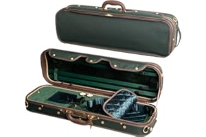 M MI & VI MI&VI NW-9001 Professional Hard-Shell Wooden Violin Case 4/4 (Full Size) Luxury Silk Interior | Solid Wood | Oblong Shape | Sheet Pocket | Adjustable Straps | Hygrometer | Thermometer (Green - Wood)
