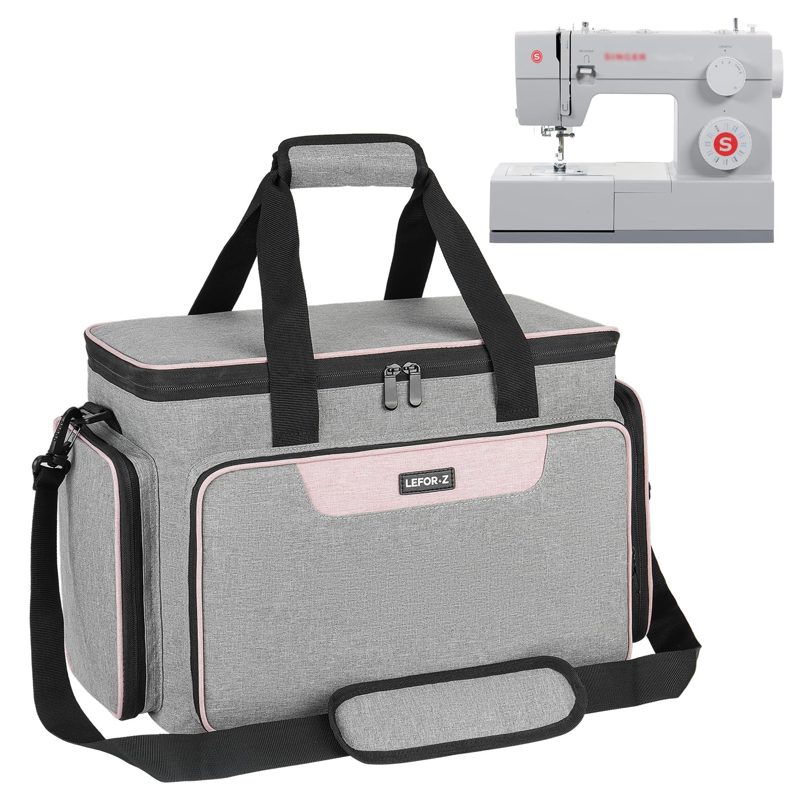 Sewing Machine Carrying Case Bag Compatible for Most Standard Singer,Brother,Janome with Multiple Storage Pockets,Universal Travel Tote Bag with Shoulder Strap for Sewing Machine and Supplies,Grey