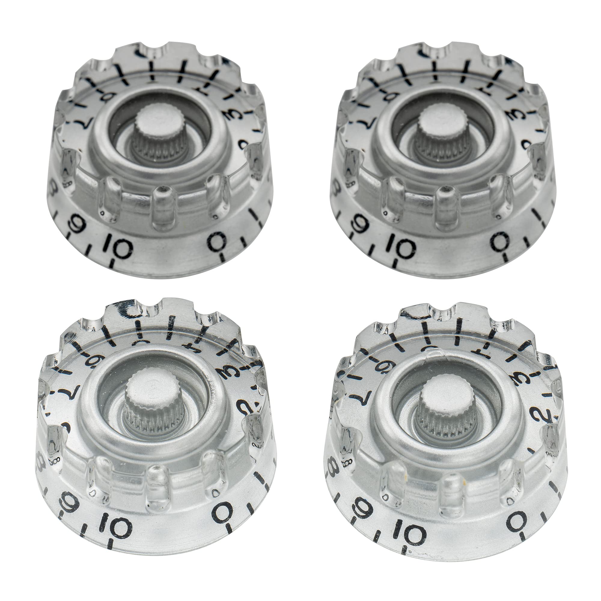 Musiclily Pro Inch Size Knurled Guitar Control Speed Knobs Compatible with USA Made Les Paul Style Electric Guitar, Silver (Set of 4)