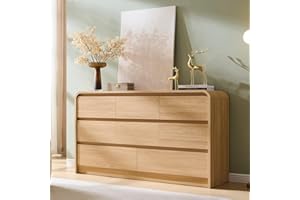 Aitjunz Modern 8 Drawers Dresser for Bedroom, 55" Wide Dressers & Chest of Drawers w/Curved Profile Design, Wood Mid Century Storage Dressers Organizer for Bedroom, Living Room, Natural Oak