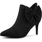 Allegra K Women's Pointed Toe Zip Bow Stiletto Heels Ankle Boots