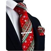 GUSLESON 3.15"（8cm） Christmas Tie Festival Necktie Pocket Square and Tie Clip Set with Gift Box
