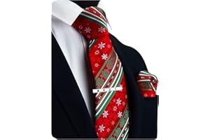 GUSLESON 3.15"（8cm） Christmas Tie Festival Necktie Pocket Square and Tie Clip Set with Gift Box