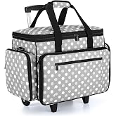 LUXJA Sewing Machine Case with Detachable Dolly, Gray Dots | Rolling Tote with Removable Bottom Pad for Most Standard Sewing Machines, Patented Design